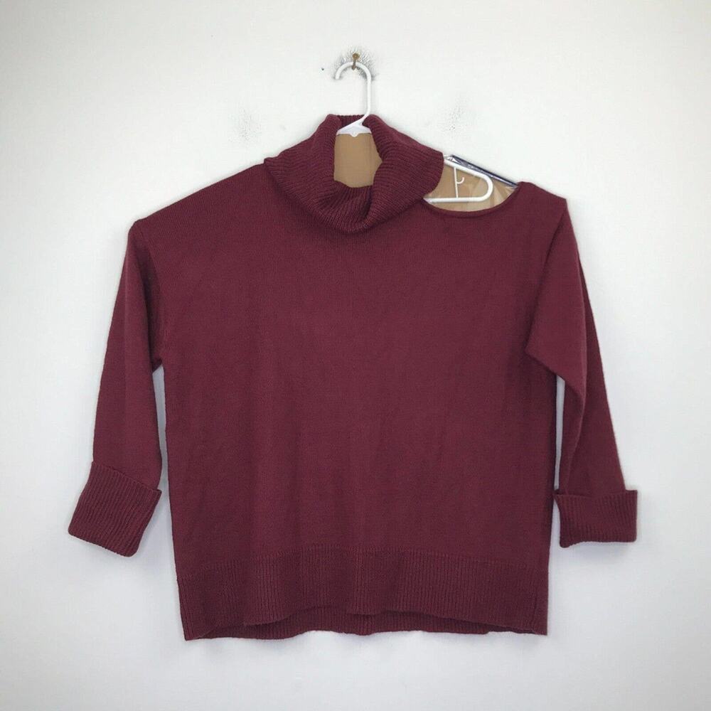 1 State Women's 2X Sweater Red Asymmetric Cutout Shoulder Knit Turtleneck CM8
